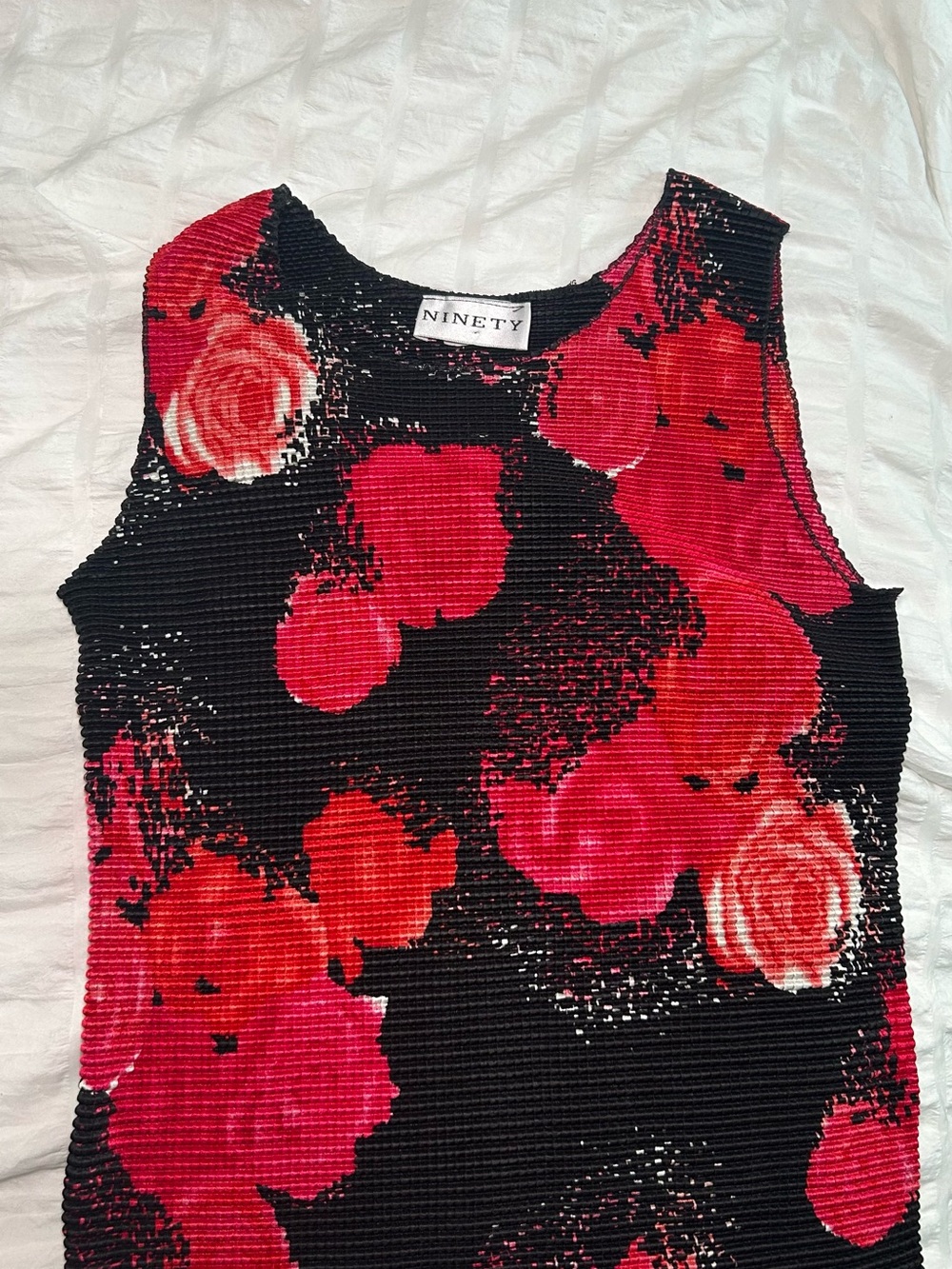 NINETY Black Tank with Red Floral Design